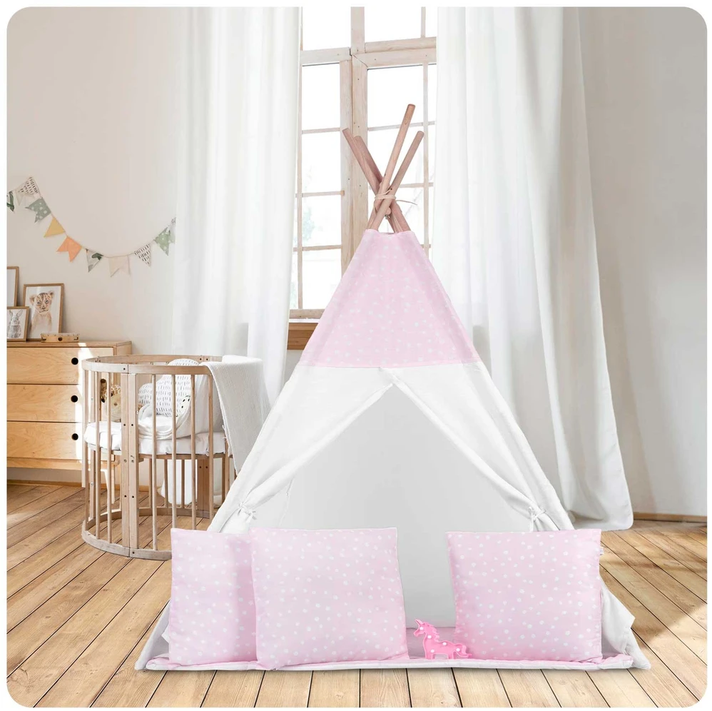 Ricokids Vaikiška tipi palapinė su lemputėmis - rožinė su taškeliais