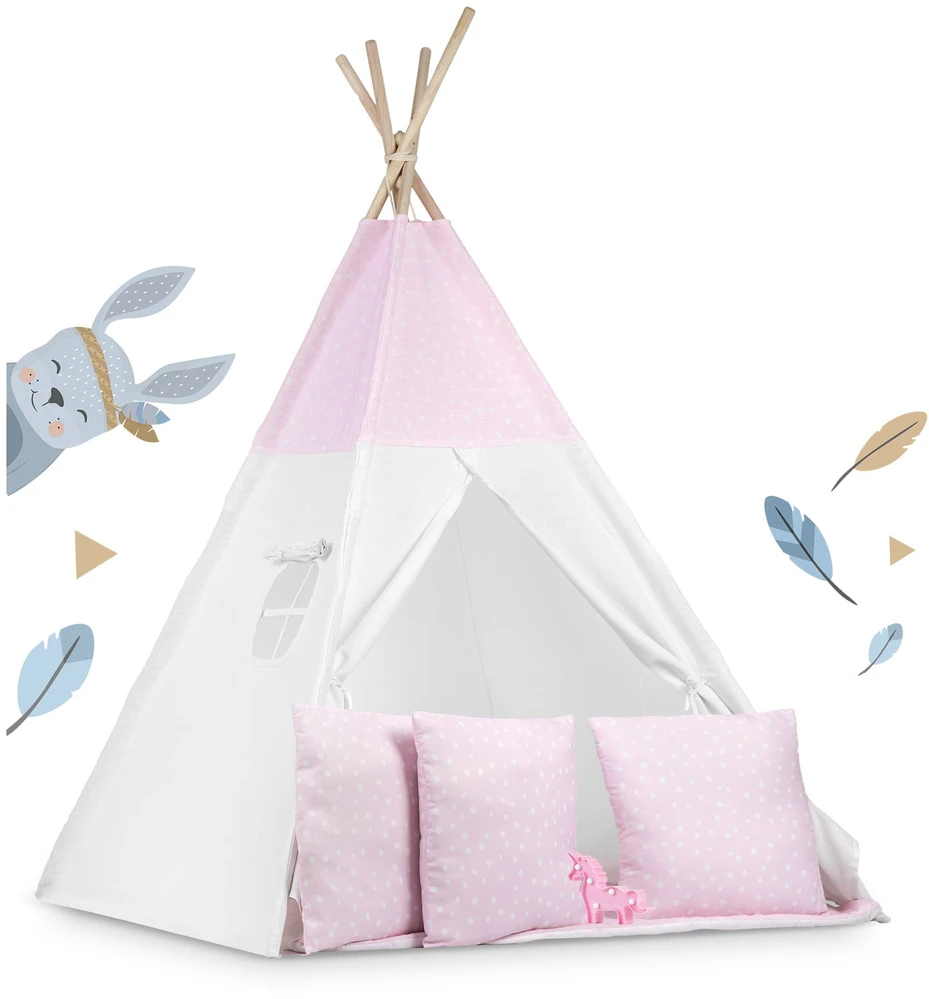 Ricokids Vaikiška tipi palapinė su lemputėmis - rožinė su taškeliais