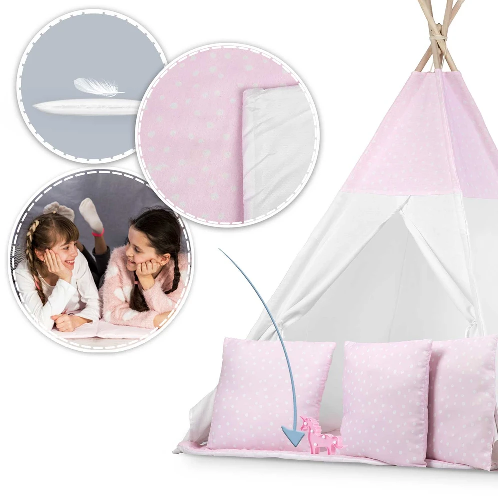 Ricokids Vaikiška tipi palapinė su lemputėmis - rožinė su taškeliais