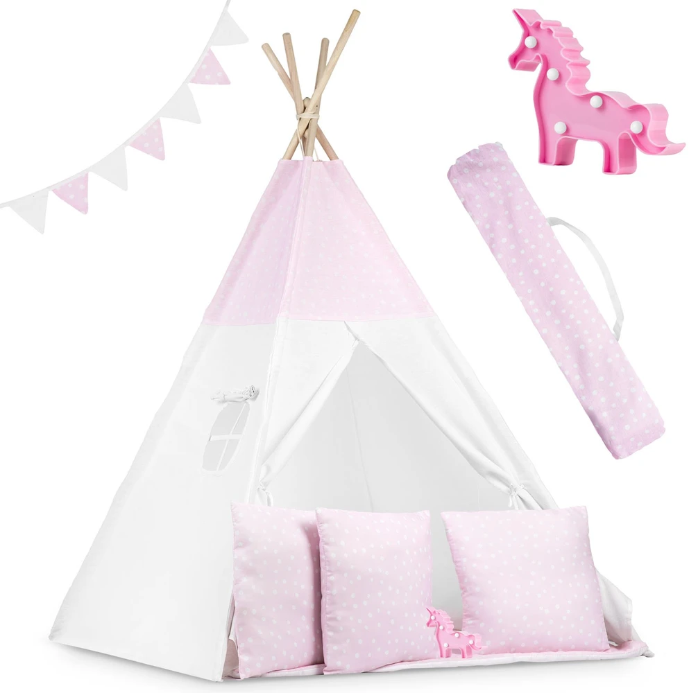Ricokids Vaikiška tipi palapinė su lemputėmis - rožinė su taškeliais