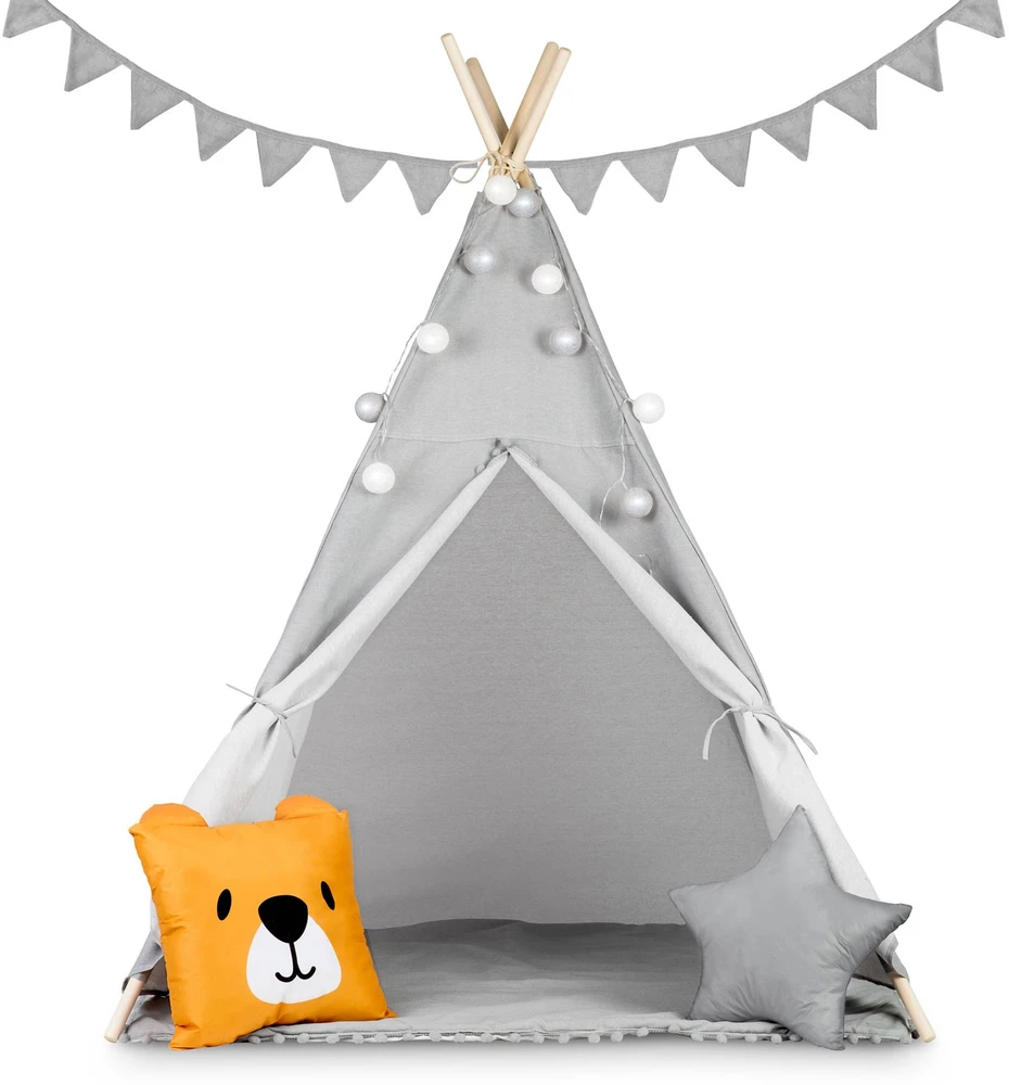 Ricokids Vaikiška tipi palapinė su girlianda ir lemputėmis - pilka