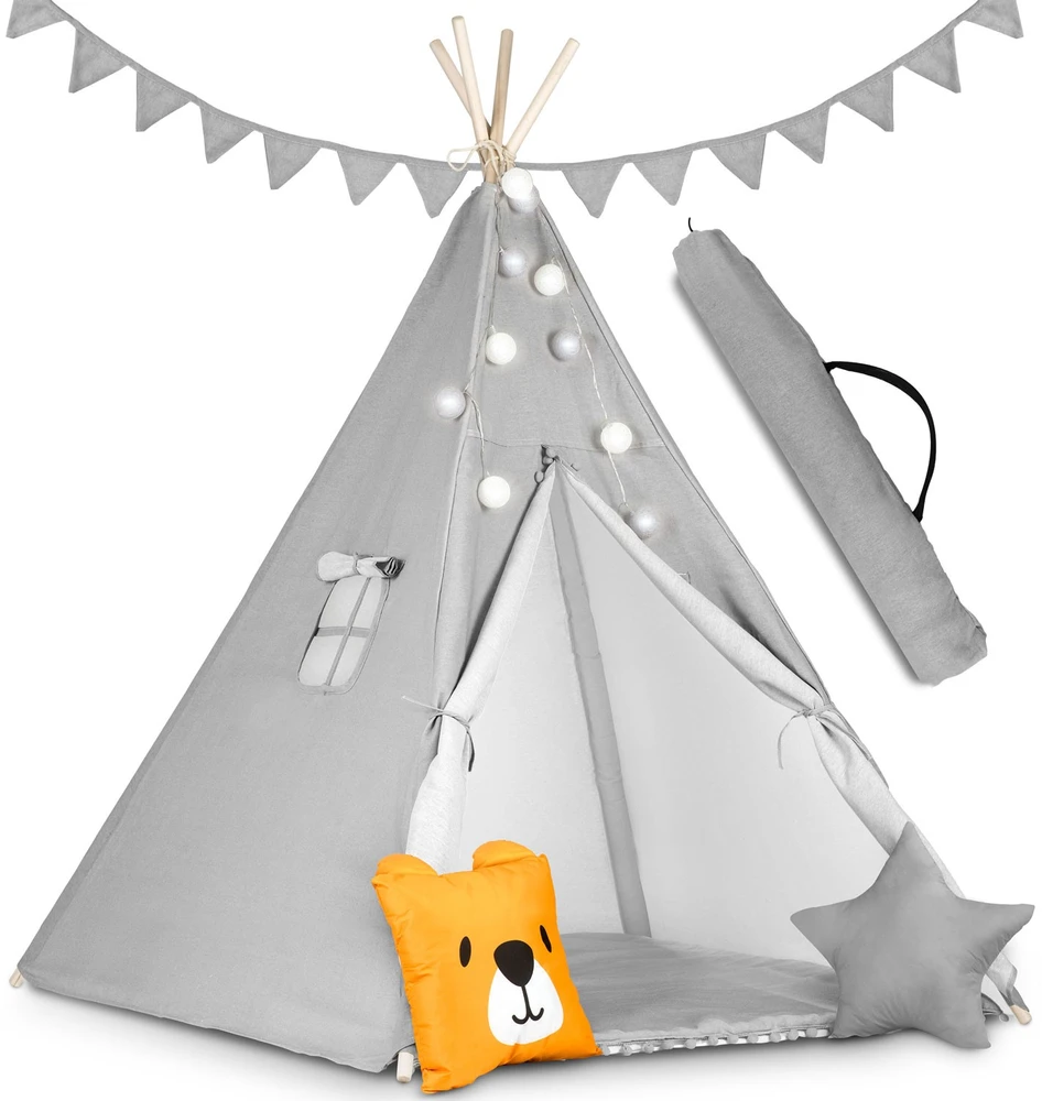 Ricokids Vaikiška tipi palapinė su girlianda ir lemputėmis - pilka