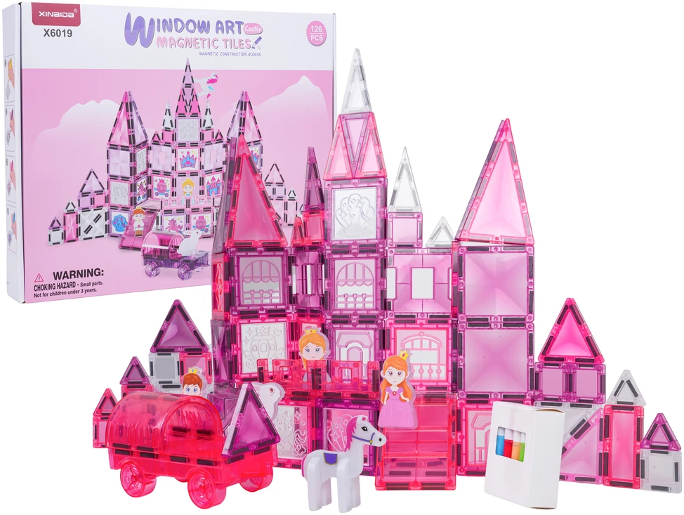 Rožinė princesė magnetinių blokelių rinkinys 126 vnt