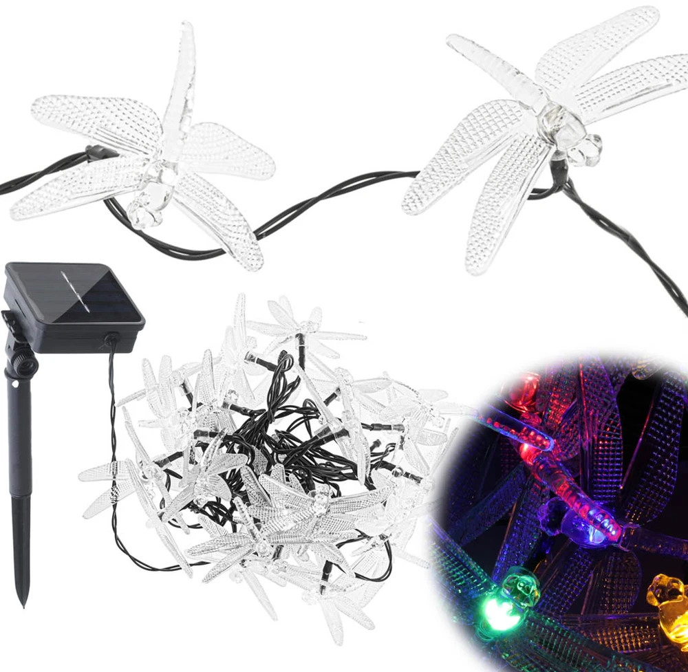 Saulės Dragonfly sodo žibintai 6,5 m 30LED multicolour