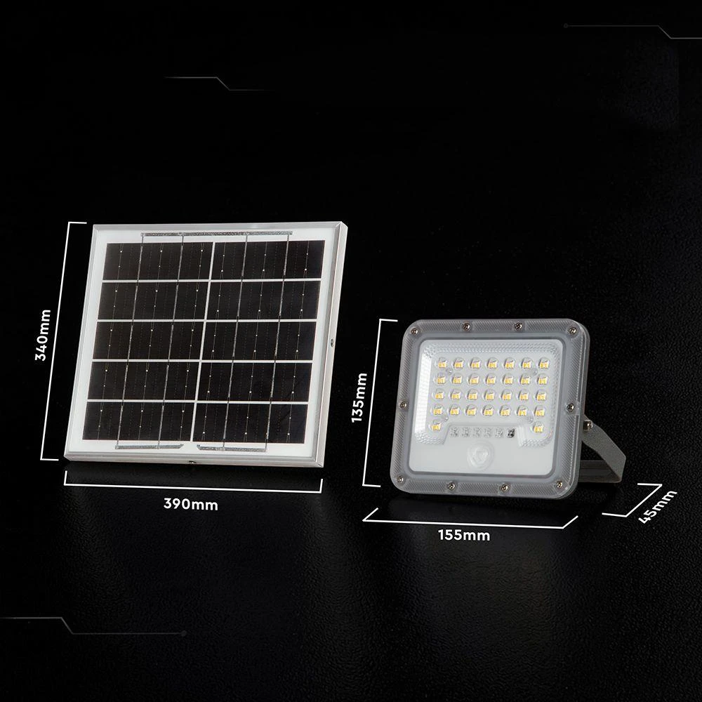 10W LED prožektorius su saulės baterija ir judesio davikliu, pilkas, 6000K