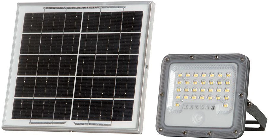 10W LED prožektorius su saulės baterija ir judesio davikliu, pilkas, 6000K