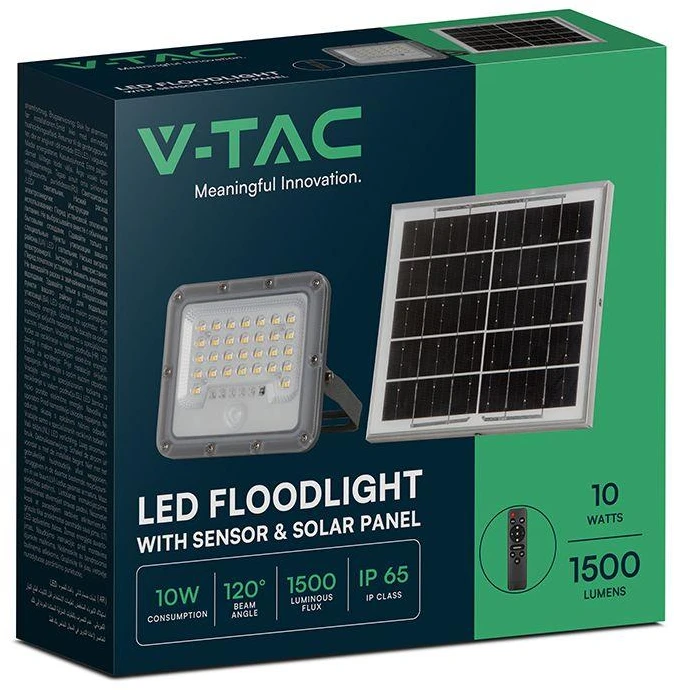 10W LED prožektorius su saulės baterija ir judesio davikliu, pilkas, 6000K