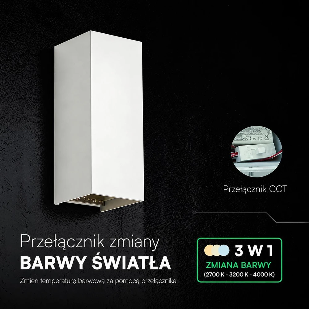 Sieninis šviestuvas 10W LED sieninis fasado šviestuvas, baltas, 2700/3200/4000K, IP65, šviečia į viršų ir į apačią