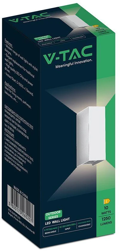 Sieninis šviestuvas 10W LED sieninis fasado šviestuvas, baltas, 2700/3200/4000K, IP65, šviečia į viršų ir į apačią