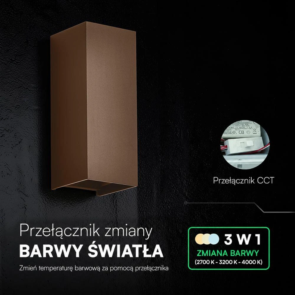 Sieninis šviestuvas 10W LED sieninis fasado šviestuvas, rūdžių sp., 2700/3200/4000K, IP65, šviečia į viršų ir į apačią
