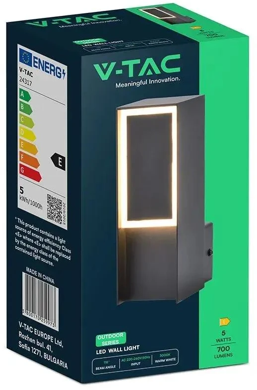5W LED sieninis šviestuvas, juodas, 3000K, IP54