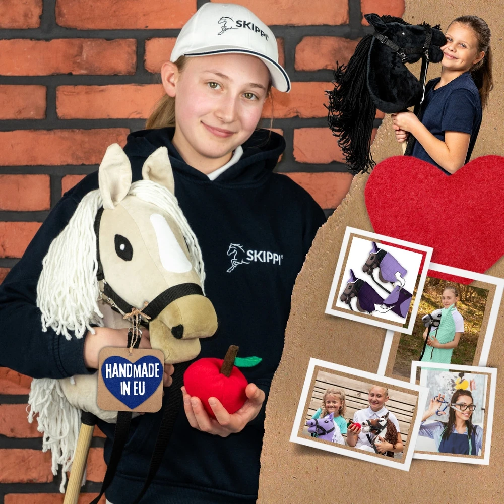 Skippi Didelis žaislinis jojamas arklys su pavadžiais, vaikams nuo 3 metų, skatina judrią veiklą, juodas
