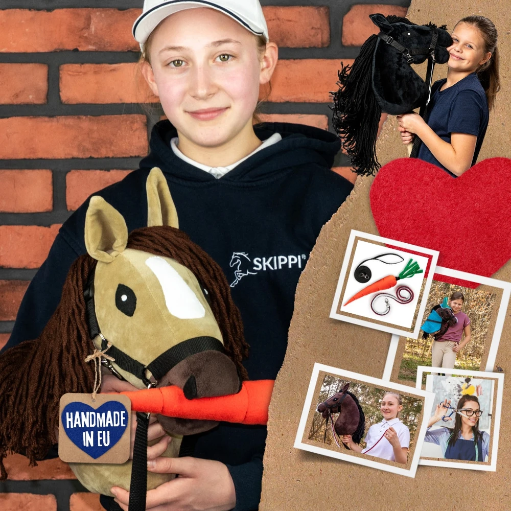 Skippi Didelis žaislinis jojamas arklys su pavadžiais, vaikams nuo 3 metų, skatina judrią veiklą