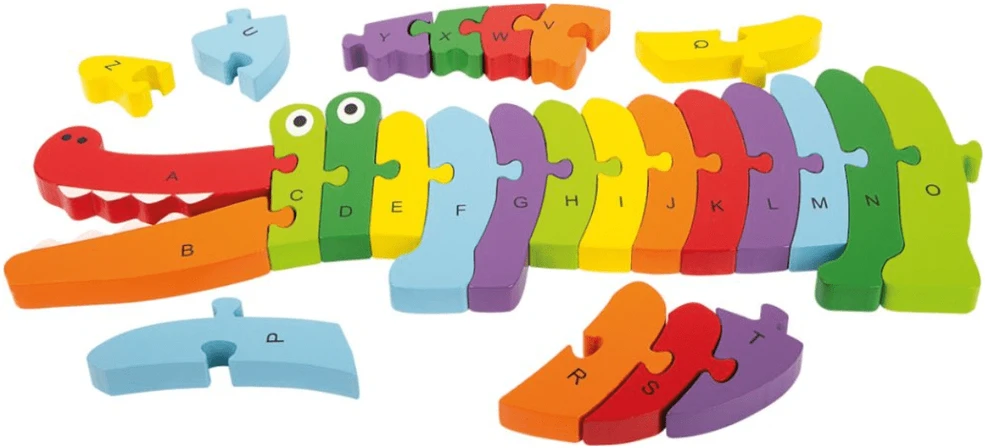 Small Foot Medinė edukacinė krokodilo formos dėlionė abėcėlės mokymuisi, vaikams nuo 3 metų, spalvota