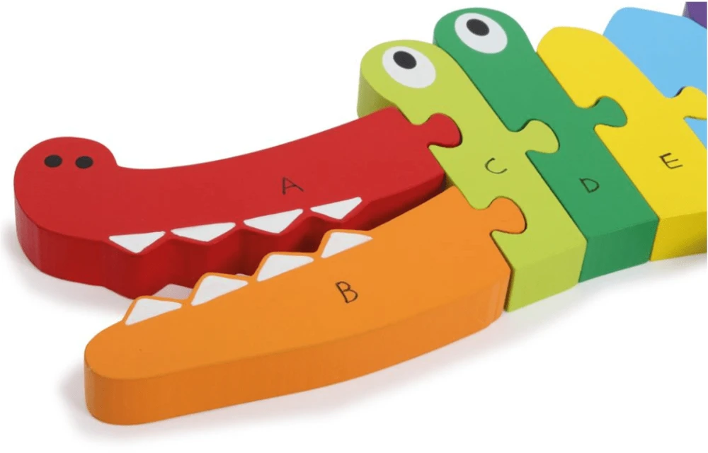 Small Foot Medinė edukacinė krokodilo formos dėlionė abėcėlės mokymuisi, vaikams nuo 3 metų, spalvota
