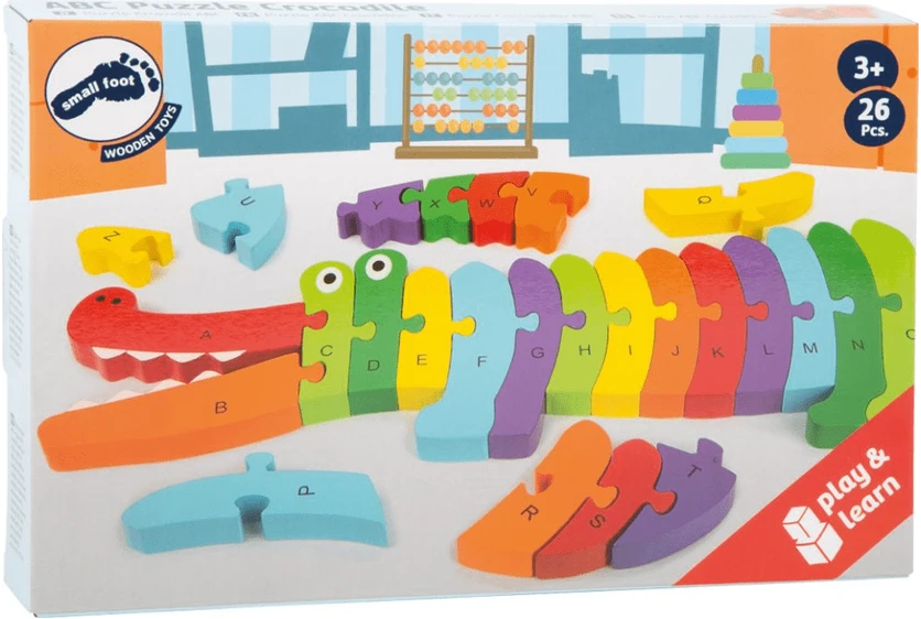 Small Foot Medinė edukacinė krokodilo formos dėlionė abėcėlės mokymuisi, vaikams nuo 3 metų, spalvota