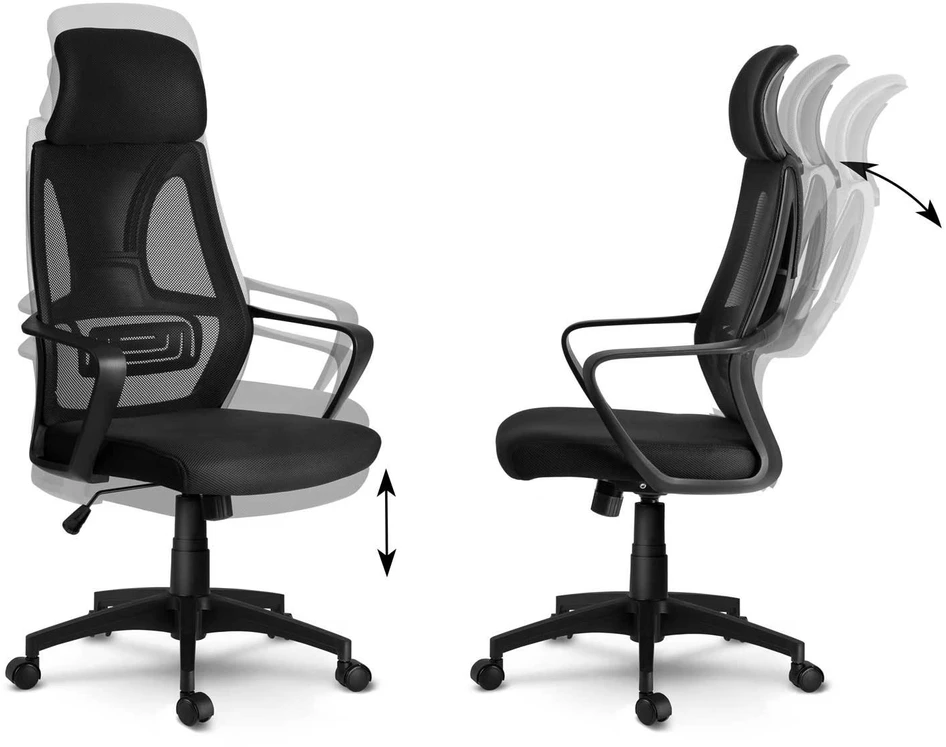 Sofotel Biuro kėdė su mikrotinklu, juoda ergonomiška kėdė, reguliuojama galvos atrama, reguliuojamo aukščio, patogi kompiuterio kėdė, kvėpuojanti biuro kėdė