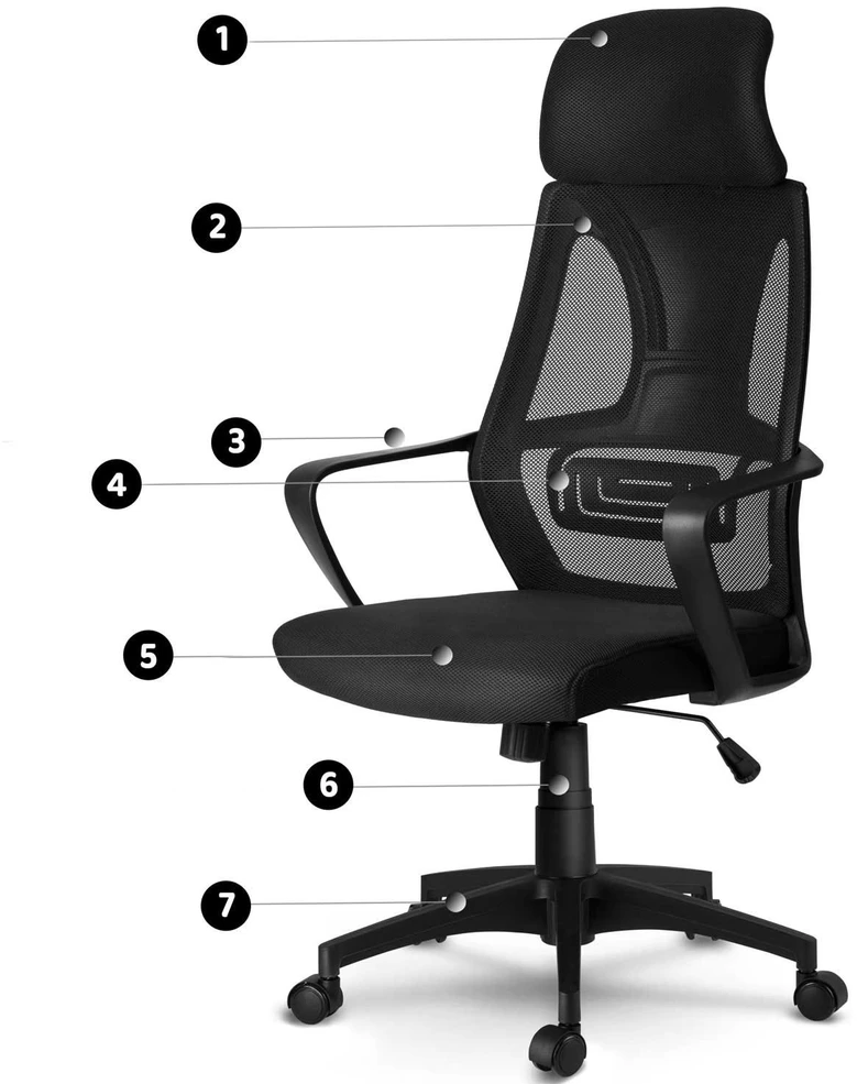 Sofotel Biuro kėdė su mikrotinklu, juoda ergonomiška kėdė, reguliuojama galvos atrama, reguliuojamo aukščio, patogi kompiuterio kėdė, kvėpuojanti biuro kėdė