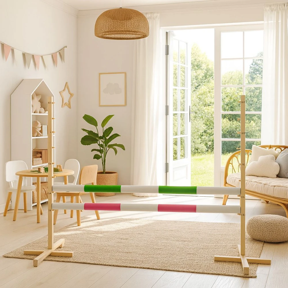Super Hobby Horse Šokinėjimo kliūtis hobby horse su žalia ir rožine kartimi