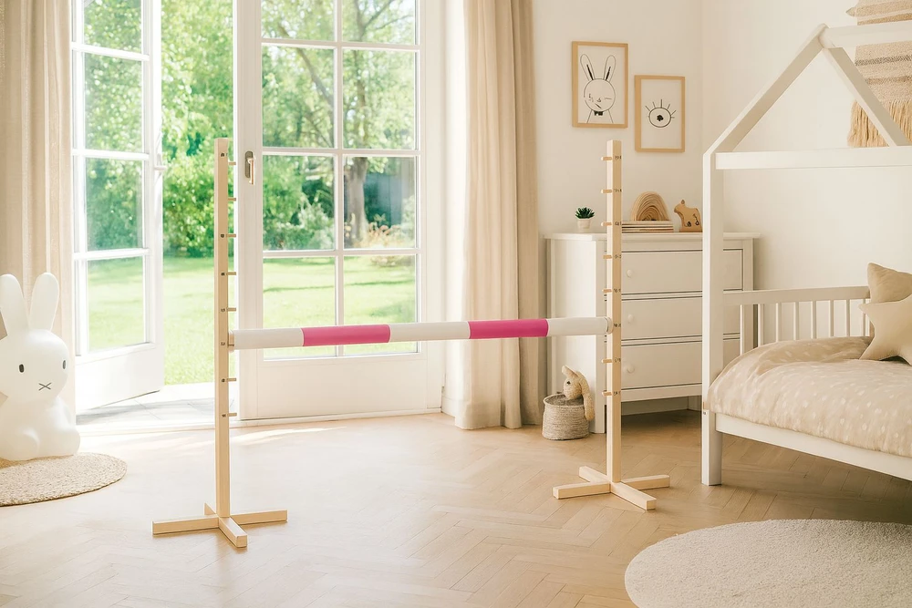 Super Hobby Horse Šokinėjimo kliūtis hobby horse su rožine kartimi 120 cm