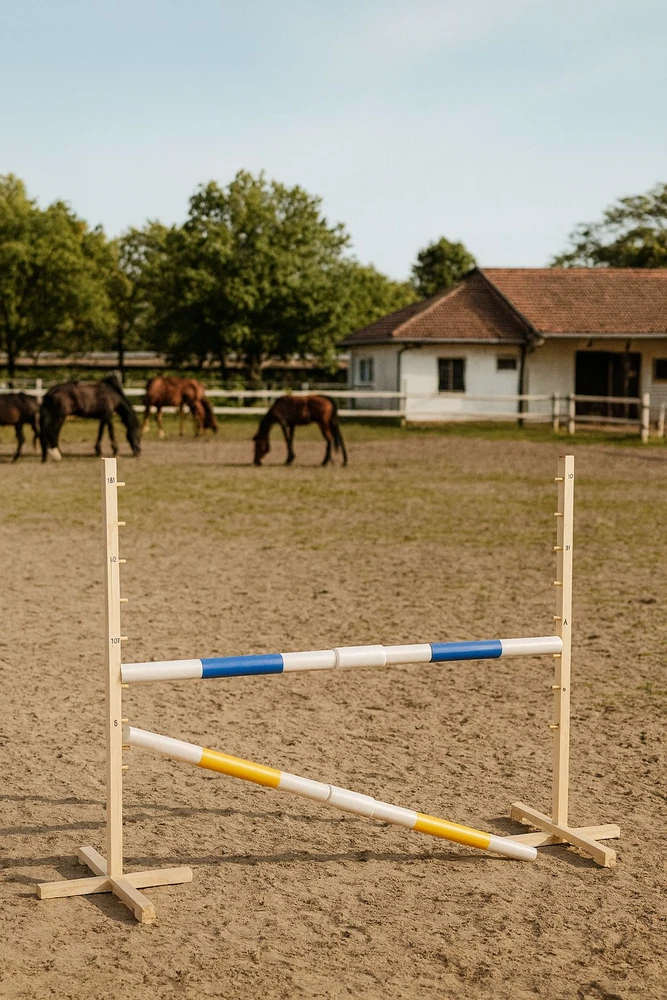 Super Hobby Horse Šokinėjimo kliūtis hobiarkliukui su dviem skersiniais, mėlyna