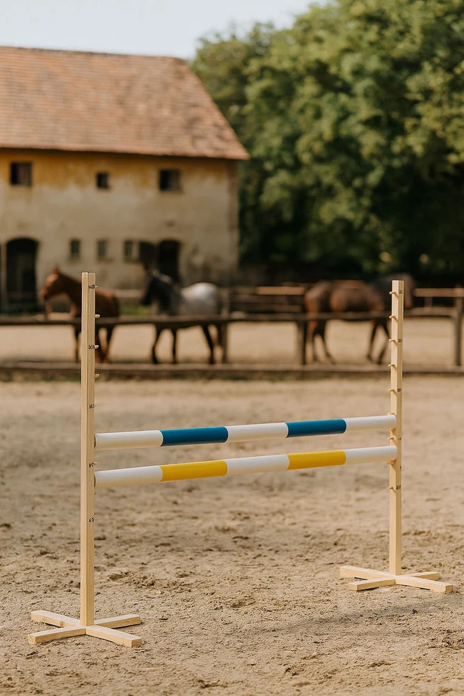 Super Hobby Horse Šuolių kliūtis Hobby Horse su dviem skersiniais, mėlyna geltona