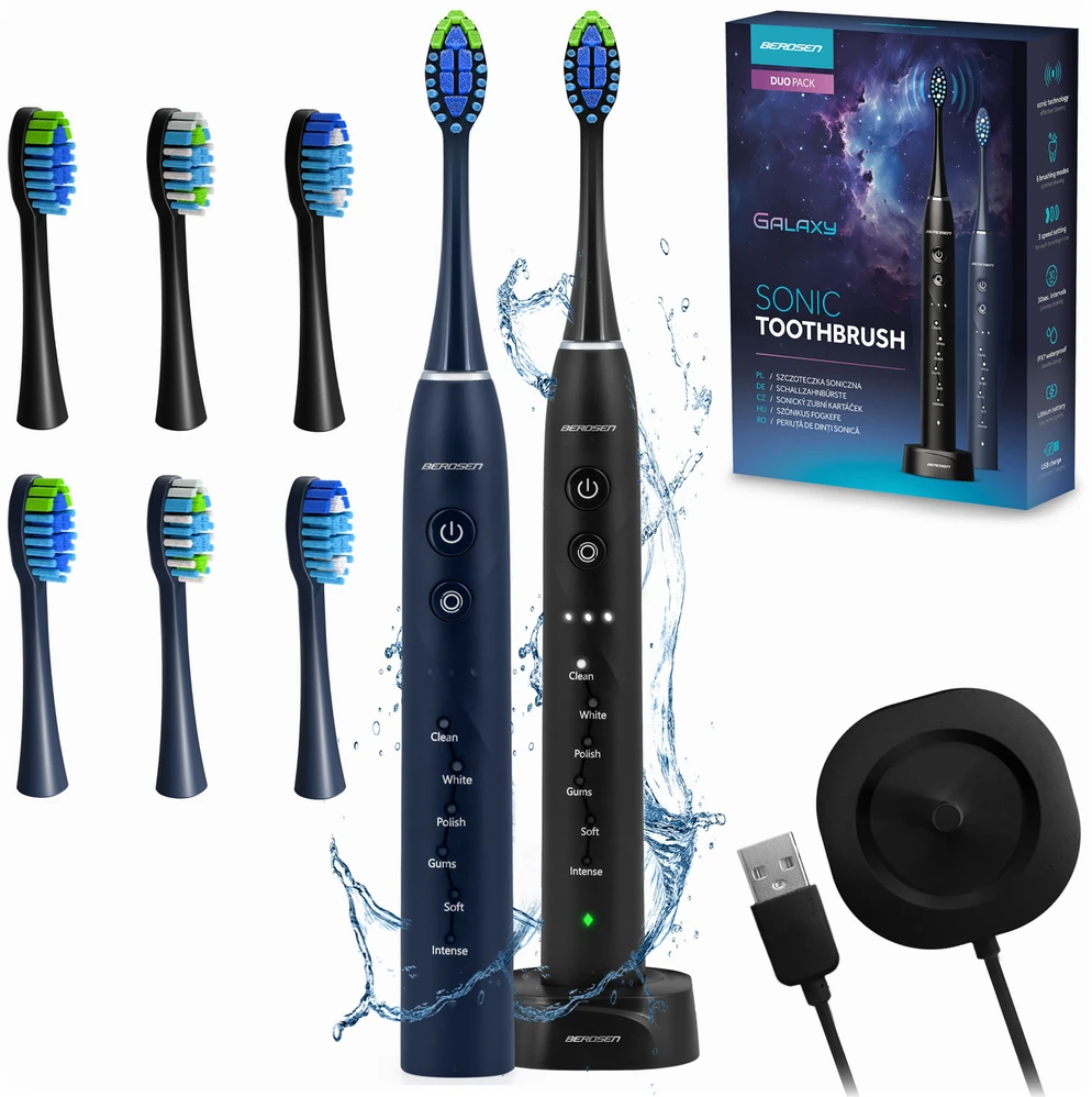 Dantų šepetėlis Berdsen Galaxy Duo sonic dantų šepetėlių rinkinys iš 2 vnt