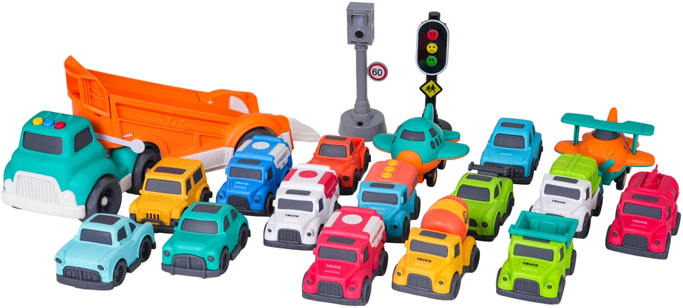 Spalvotų automobilių rinkinys su vilkiku MEGA