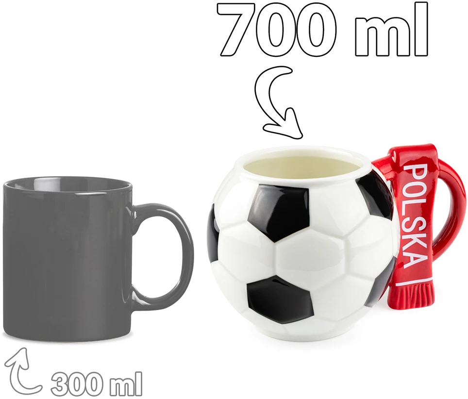Sprintigo Didelis futbolo formos puodelis su 700 ml talpa ir silikonine padėkliuke, futbolo gerbėjams