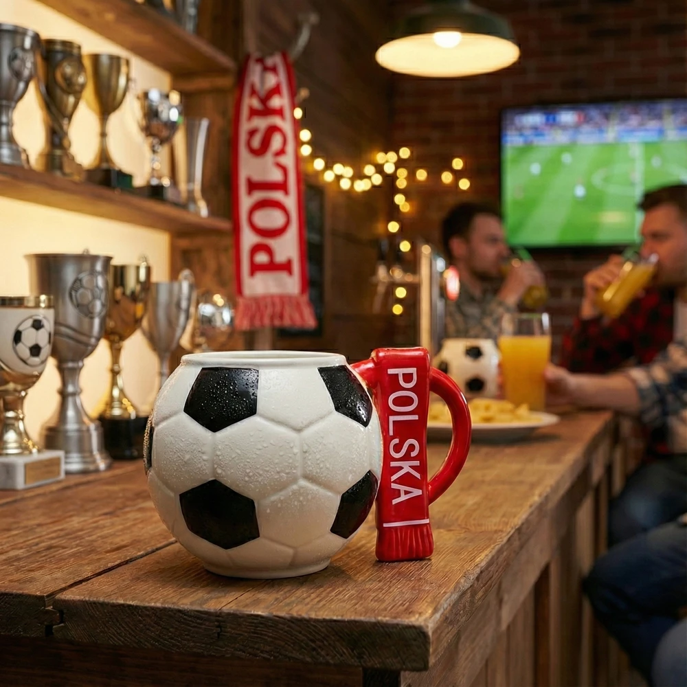 Sprintigo Didelis futbolo formos puodelis su 700 ml talpa ir silikonine padėkliuke, futbolo gerbėjams