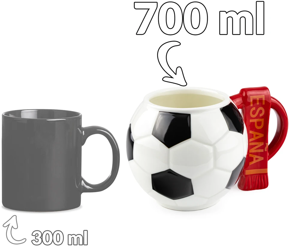 Sprintigo Didelis futbolo formos puodelis su 700 ml talpa ir silikonine padėkliuke, futbolo gerbėjams