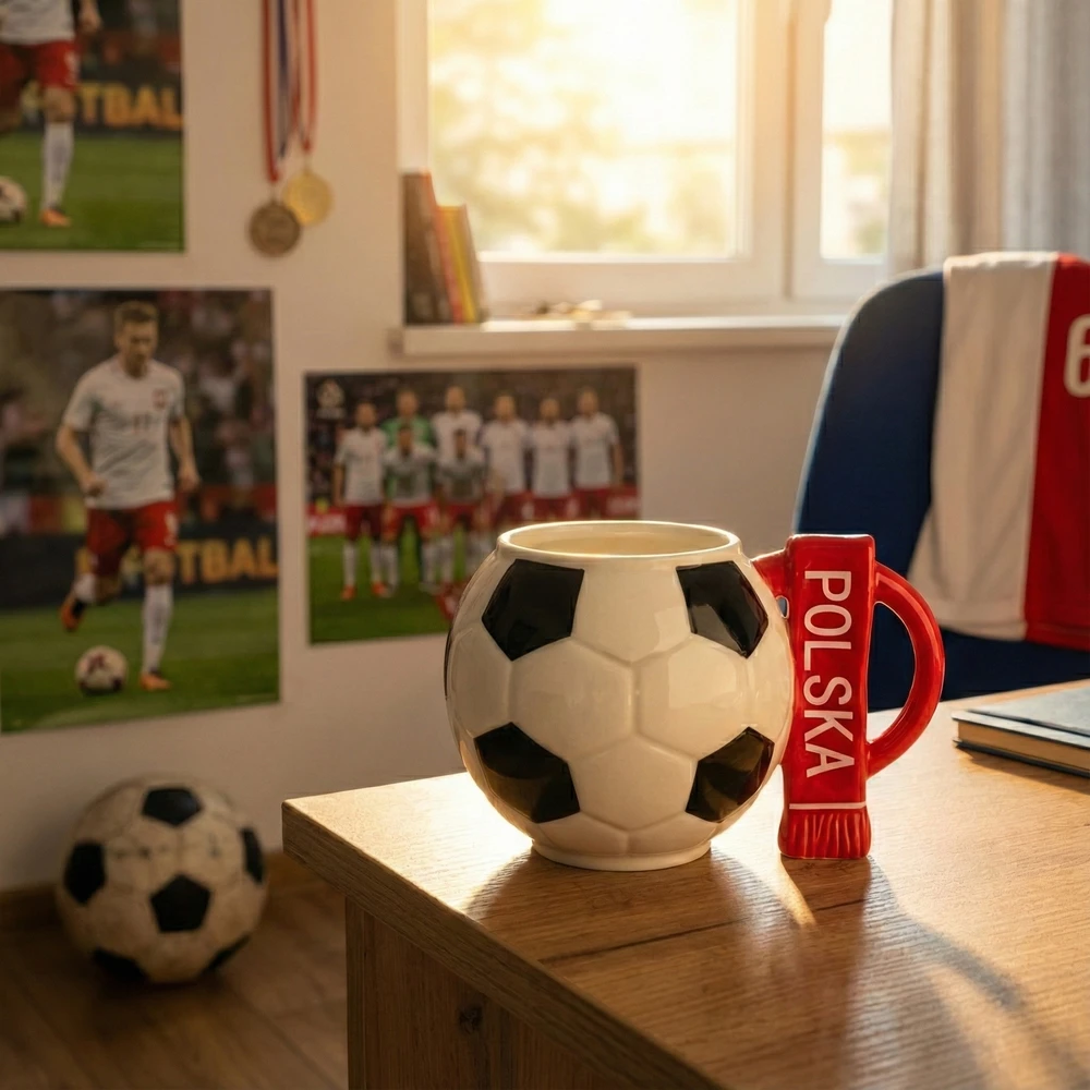 Sprintigo Didelis futbolo formos puodelis su 700 ml talpa ir silikonine padėkliuke, futbolo gerbėjams
