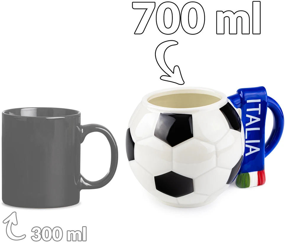 Sprintigo Didelis futbolo formos puodelis su 700 ml talpa, futbolo gerbėjams, juodas