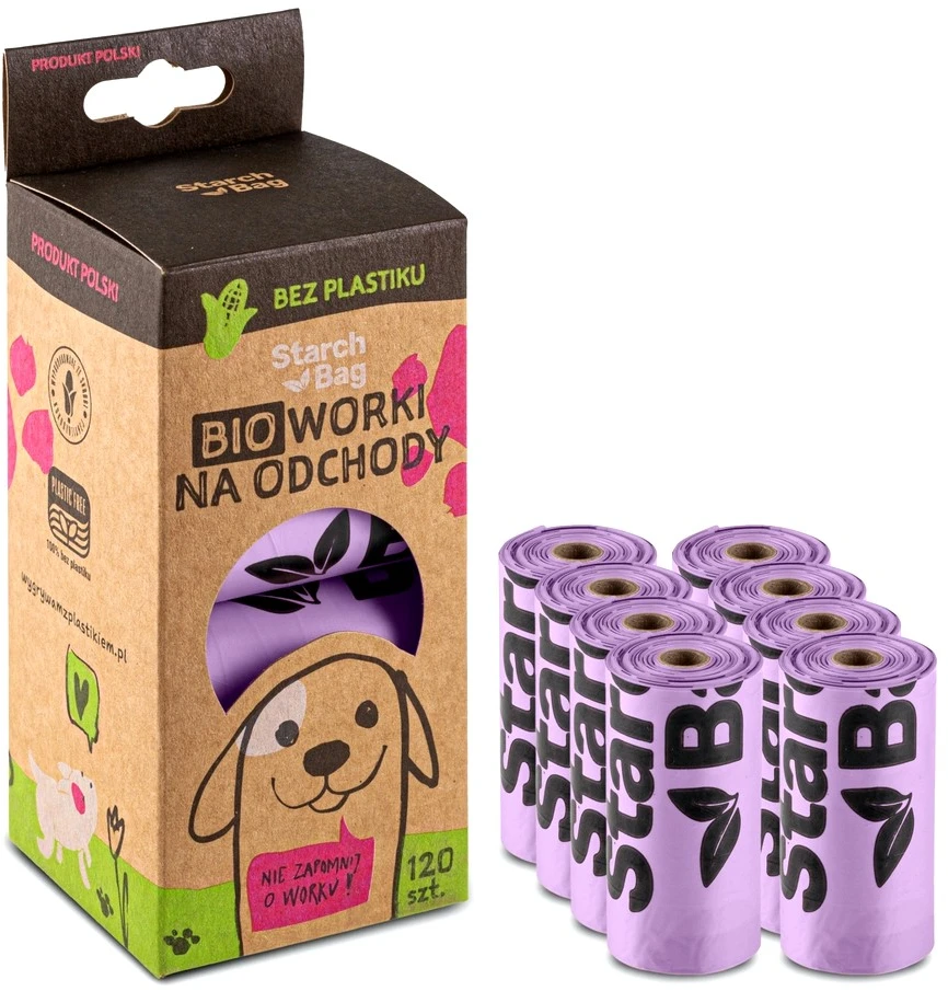 Starch Bag STARCHBAG BIO kompostuojamos šuniukų maišeliai alyvinė – 8x15 vnt.