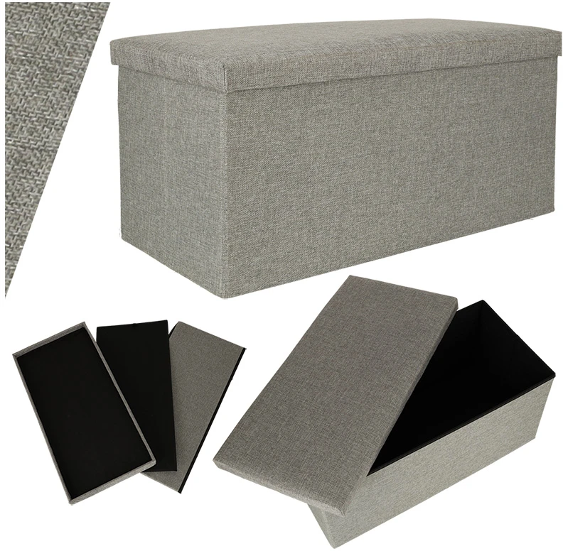 KIK Sulankstomas pufas su dėže pilkas didelis 76x38x38cm