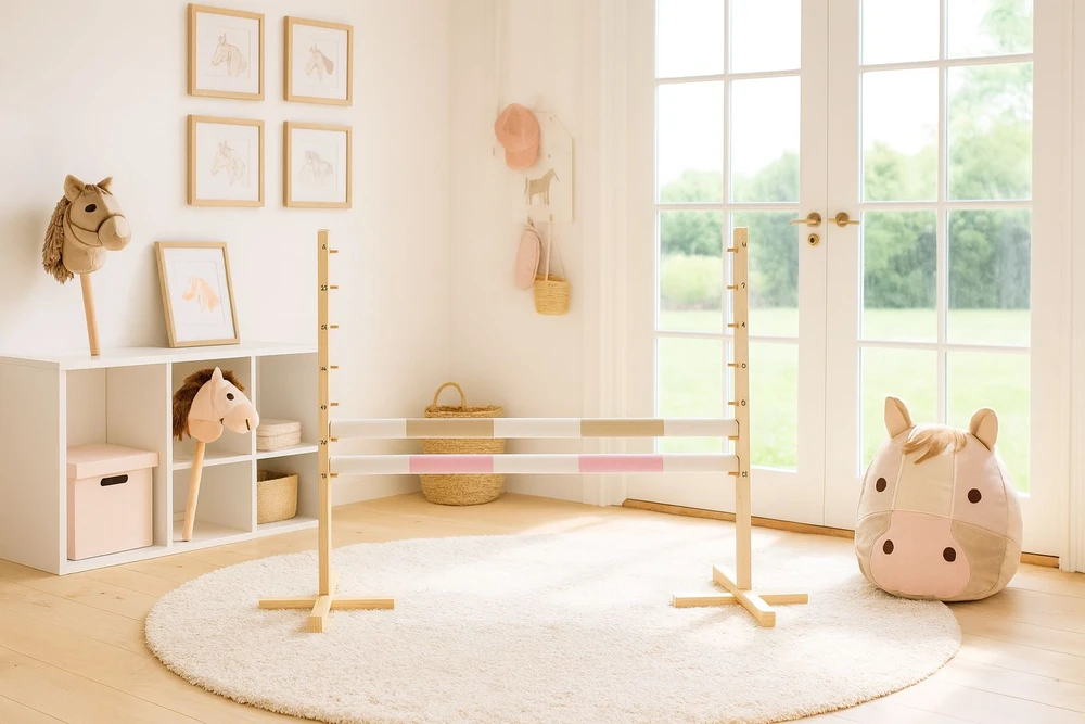 Šuolių kliūtis Hobby Horse 120 cm smėlio ir šviesiai rožinė su dviem kartelėmis