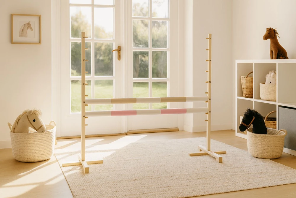 Šuolių kliūtis Hobby Horse 120 cm smėlio ir šviesiai rožinė su dviem kartelėmis
