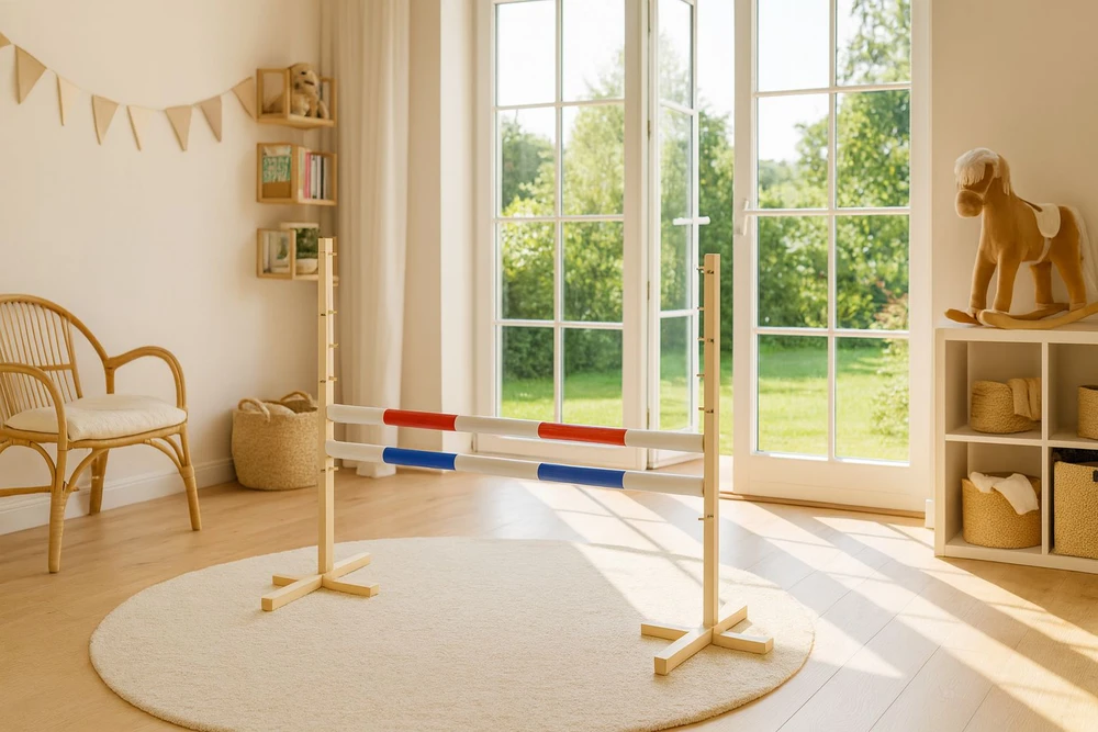 Super Hobby Horse Šokinėjimo kliūtis hobby horse su raudona ir mėlyna kartimi