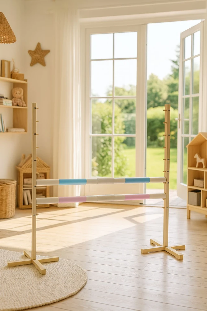 Šuolių kliūtis Hobby Horse 160×120 cm su dviem kartelėmis mėlyna ir rožinė