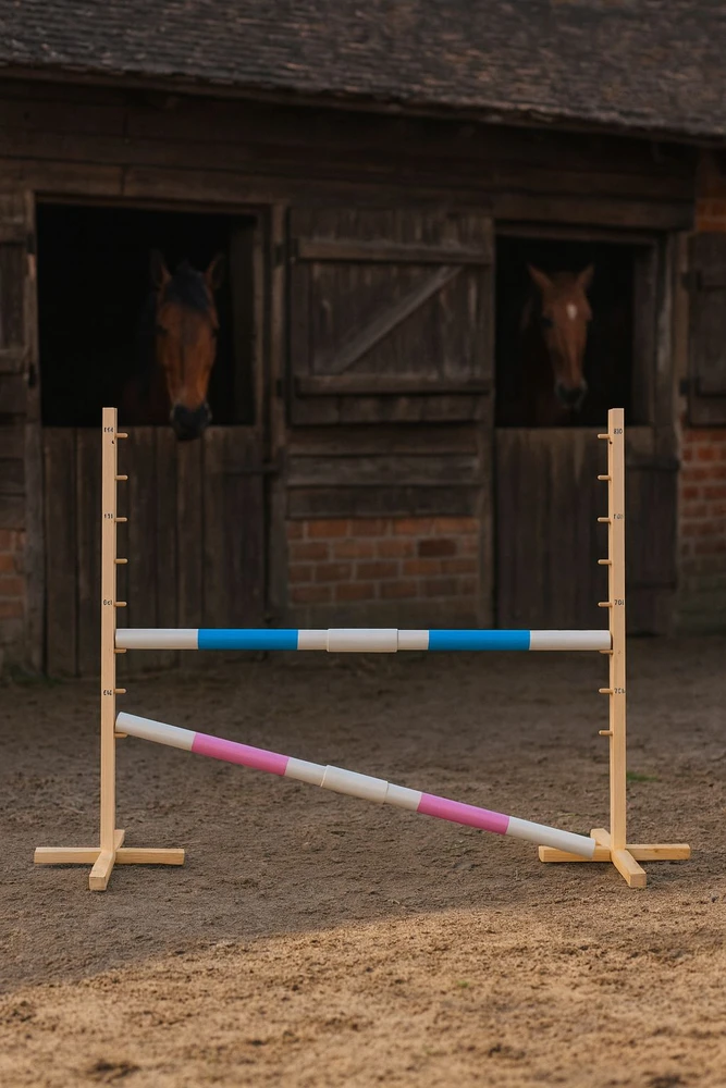 Šuolių kliūtis Hobby Horse 160×120 cm su dviem kartelėmis mėlyna ir rožinė