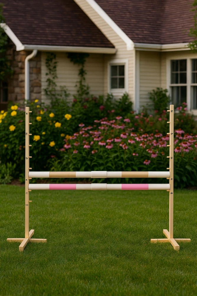 Šuolių kliūtis hobby horse 160×120 cm smėlio ir šviesiai rožinė