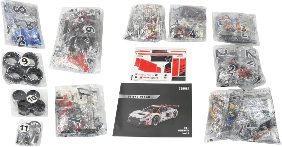 Techniniai konstruktoriaus blokai 1:8 Audi R8 LMS GT3 balti