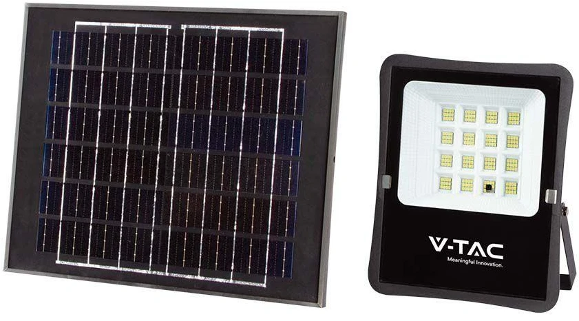 V-tac 12W LED prožektorius su saulės baterija, juodas, 6400K