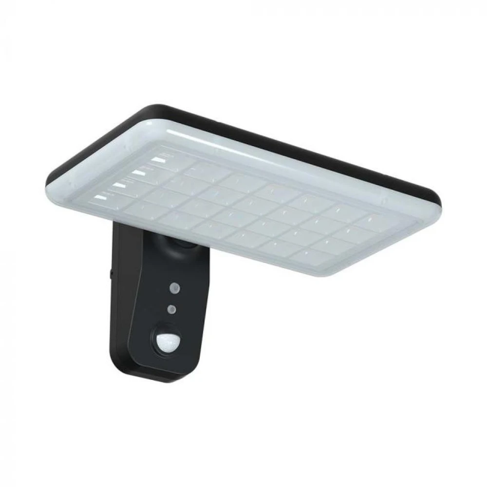 Sieninis šviestuvas V-tac 15W LED paviršinis šviestuvas su saulės baterija ir judesio davikliu, juodas, 4000/6000K