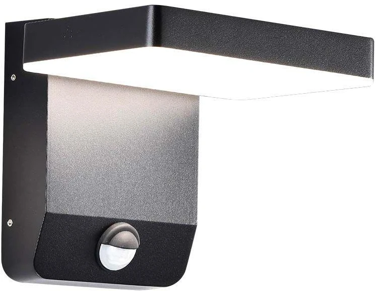 Sieninis šviestuvas V-tac 17W LED sieninis lauko šviestuvas, juodas, 4000K, IP65, su judesio davikliu
