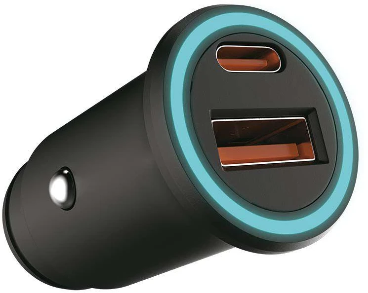 Auto įkroviklis, 12/24V, USB + USB-C, PD+QC, juodas