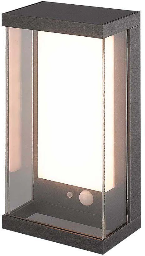 Sieninis šviestuvas V-tac 1W LED sieninis lauko šviestuvas su saulės baterija ir judesio davikliu, tamsiai pilkas, 3000K, IP54