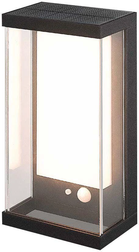 Sieninis šviestuvas V-tac 1W LED sieninis lauko šviestuvas su saulės baterija ir judesio davikliu, juodas, 3000K, IP54
