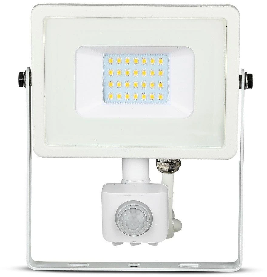 20W LED prožektorius V-TAC, 6400K (šaltai balta),su judesio davikliu, baltu korpusu, SAMSUNG LED chip