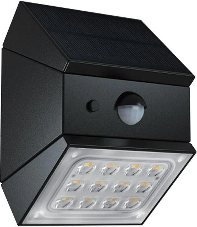 Sieninis šviestuvas V-tac 2,5W LED sieninis įkraunamas šviestuvas su saulės baterija ir judesio davikliu, juodas, 3000/4000/6000K, IP65